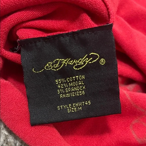 Ed Hardy by Christian Audigier tattoo art Red and Gray Long Sleeve Top - Picture 8 of 8